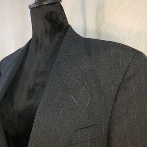 Men's Vintage John Clarendon Pin Striped Suit Jacket in Charcoal - 38S